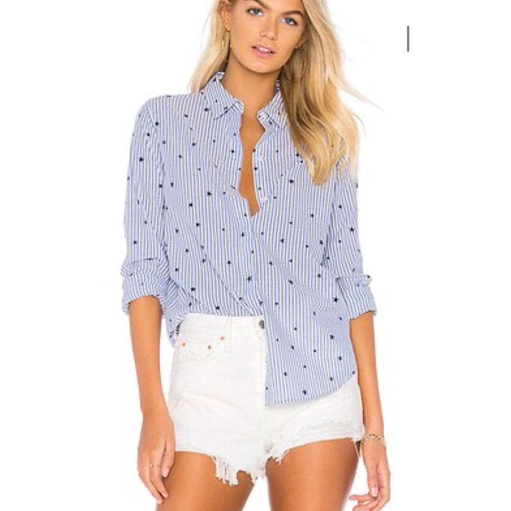 Rails Taylor Flocked Navy Stars Print Striped Button Down Shirt Long Sleeve